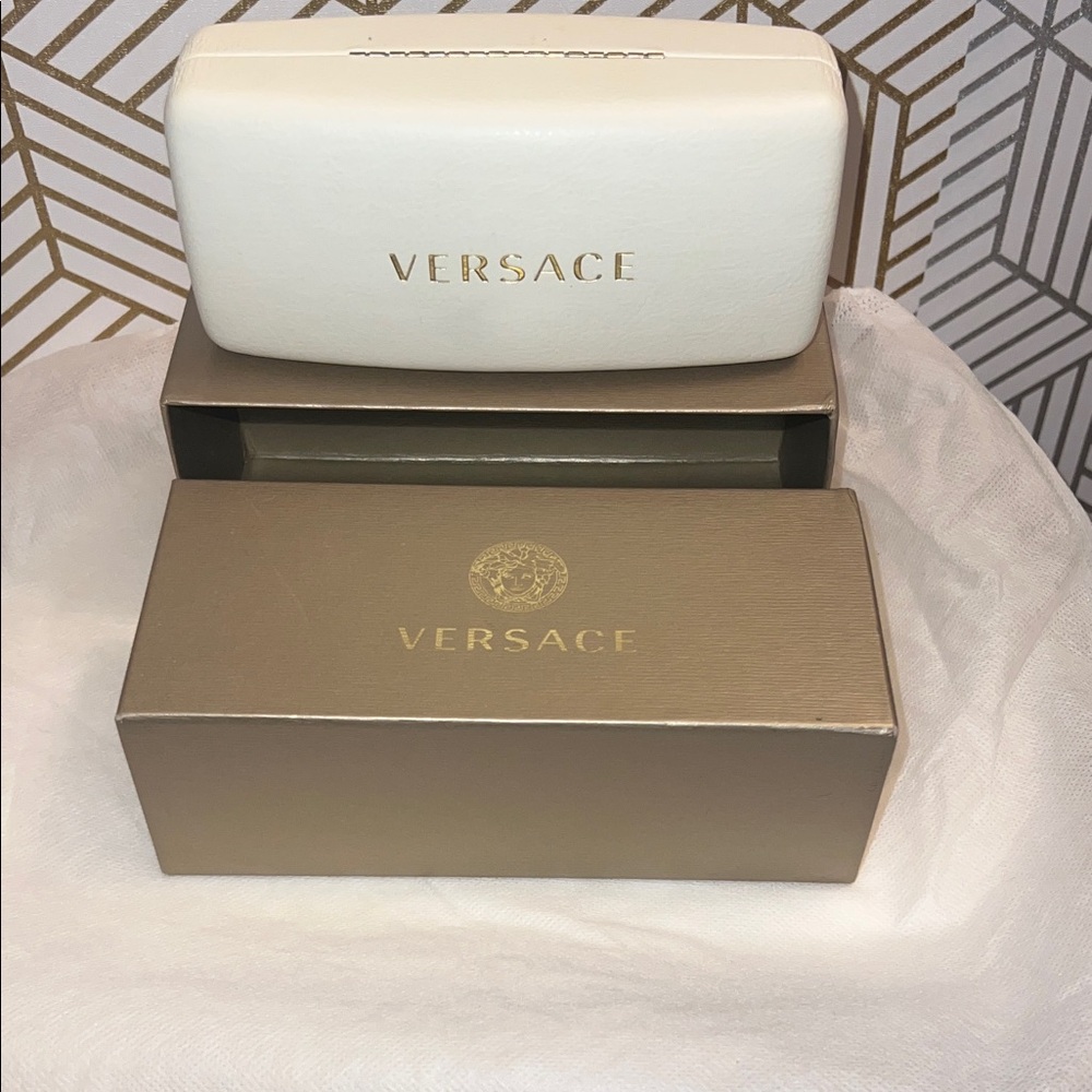 Versace Cream Sunglasses Case with Gold Logo